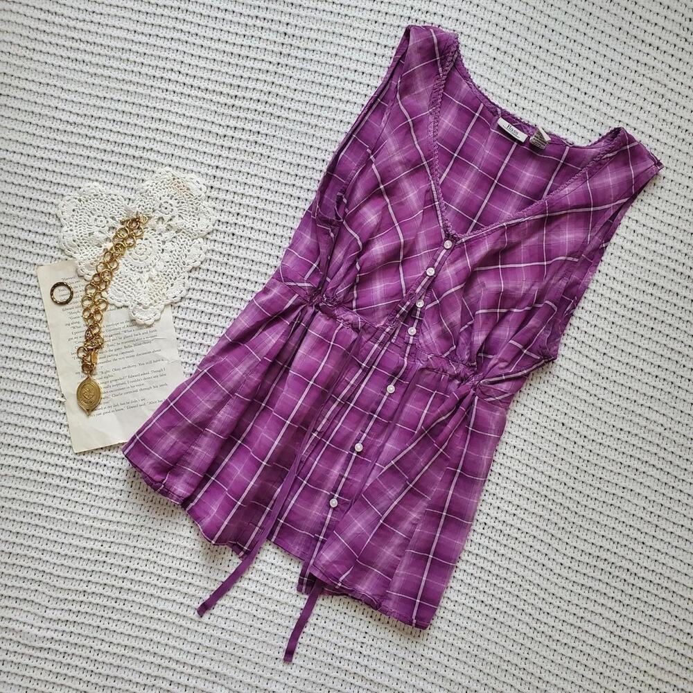 Purple plaid babydoll style button up tank top